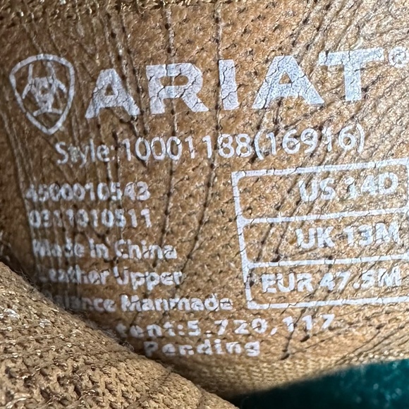 ARIAT Workhog Cowboy Boots Mens Sz 14 D Western Leather Brown Aged Bark Work - Picture 9 of 9